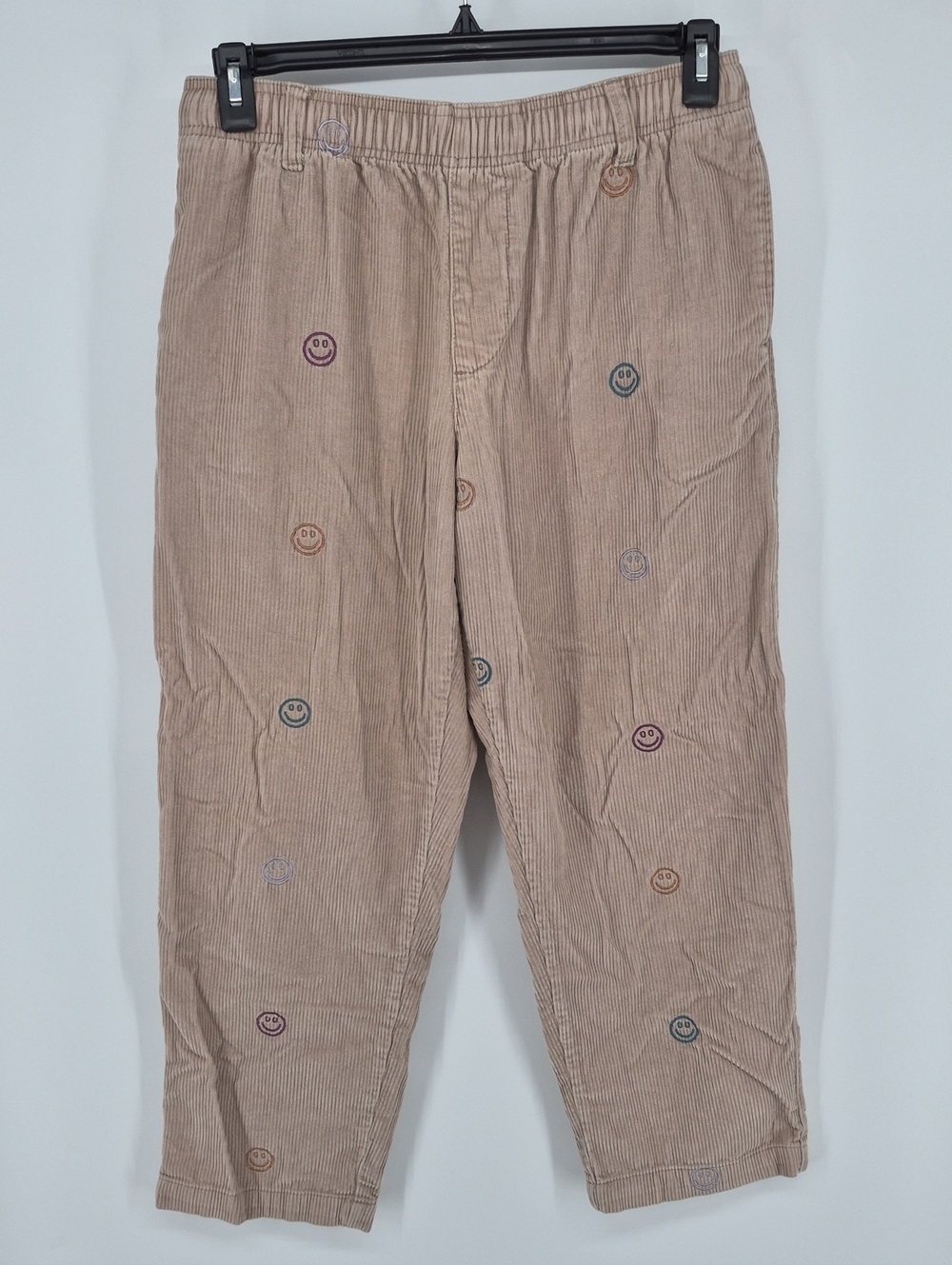Urban Outfitters Baggy Corduroy Pants  Size M Smiley Faces Embroidered Beige